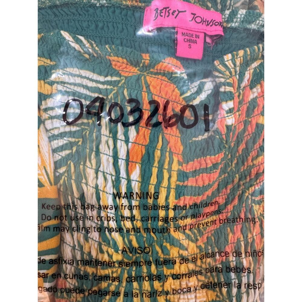 Betsey Johnson Maxi Dress Womens Small Tropical Palm Smocked Puff Sleeve Boho - Picture 7 of 7